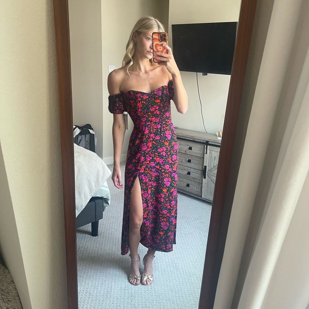 Park & Fifth Black and Pink Floral Midi Dress